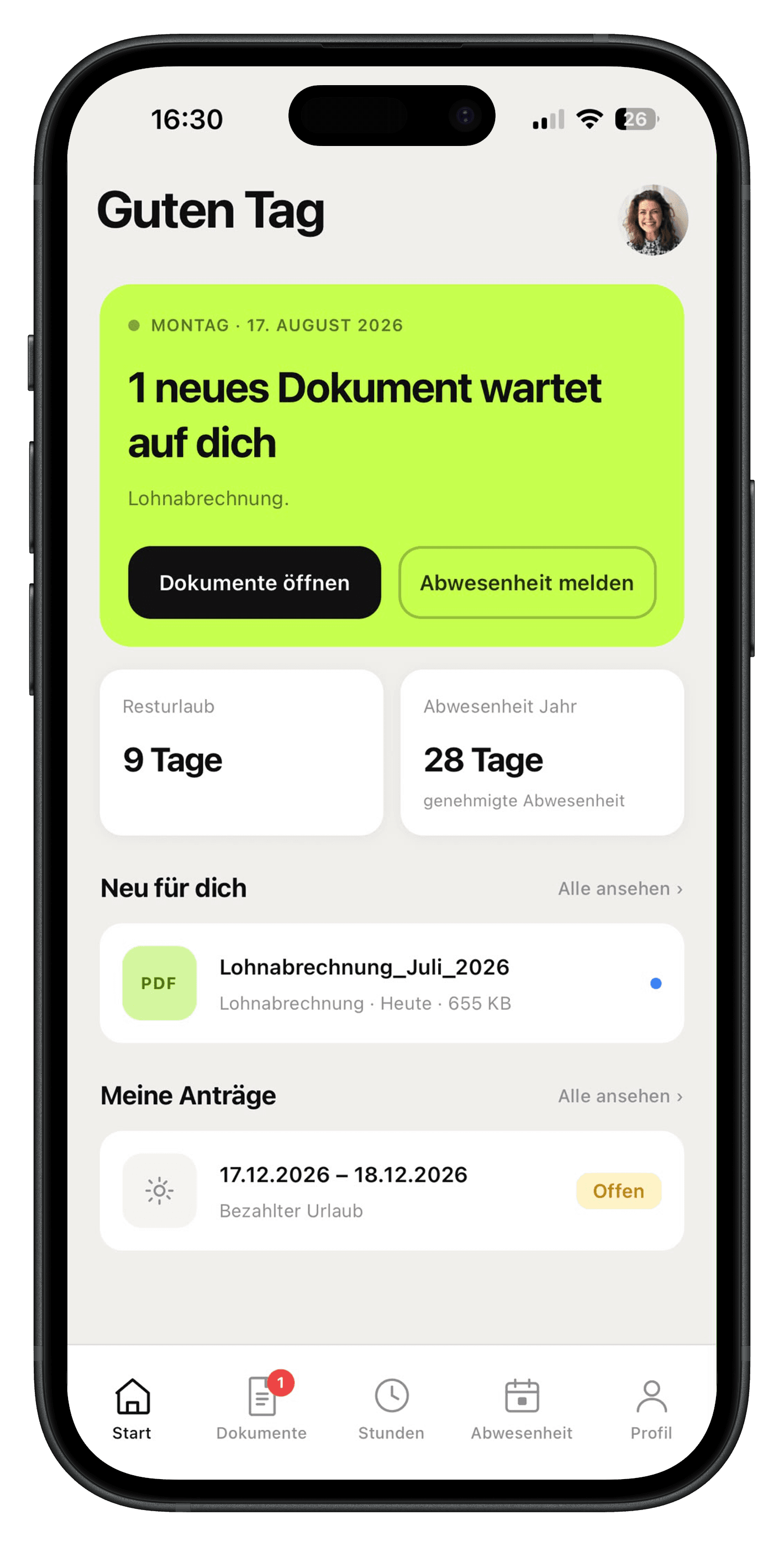 Startseite der Velmio App